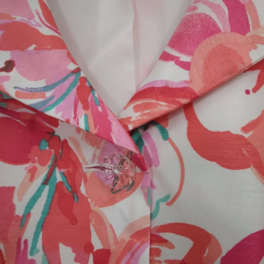 Le Suit | Multicolor Floral 3 Button Blazer Jacket Pink Coral Turquoise  | Sz 16 - Picture 3 of 10